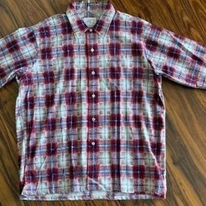 Golden key shirt mens flannel, vtg 60s, cotton long sleeve, xl, Plaid
